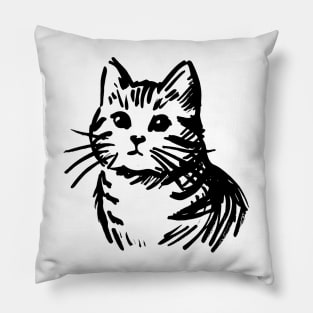 Stick figure cat in black ink Pillow