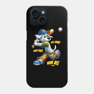 Youth Baseball Motivation Cartoon Dog Tee Hit Hard Run Fast Win All Phone Case