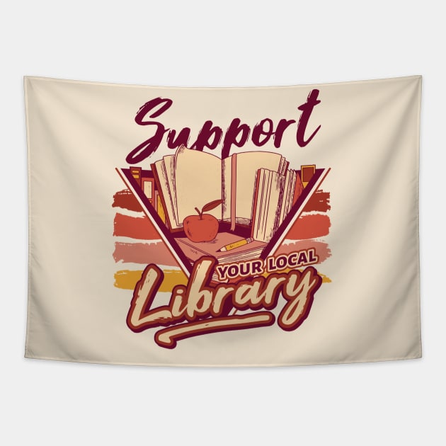 Retro Support Your Local Library // 90s Style Book Lover Tapestry by SLAG_Creative