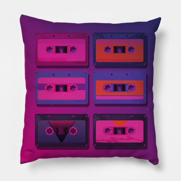 Futuristic Retro Cassette Tapes Pillow by waltzart