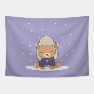 Kawaii Cute Brown Winter Bear Tapestry