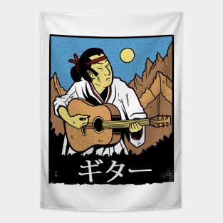 Vintage Japanese Ukiyo-e Samurai Guitar Player // Retro Japanese Comic Illustration Tapestry