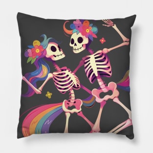 Dancing Skeleton Rainbow Romance Pillow