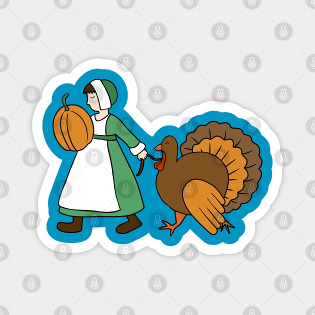 Thanksgiving Pilgrim and Turkey Magnet by valentinahramov