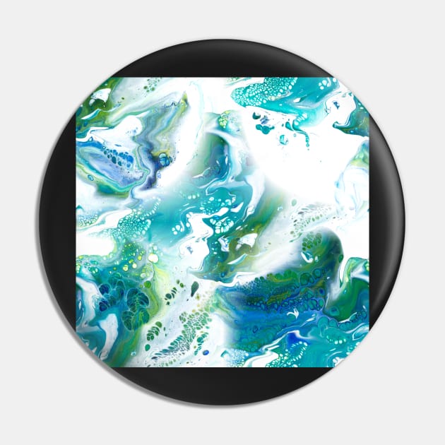 Blue, green, turquoise and white fluid Painting Pattern Pin by nobelbunt