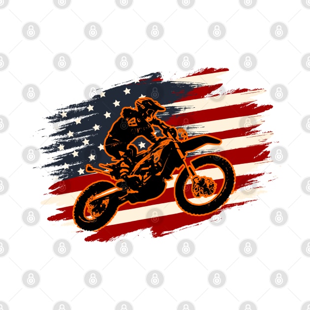 Motocross Dirt Bike with American Flag 4th of July Patriotic by Acroxth