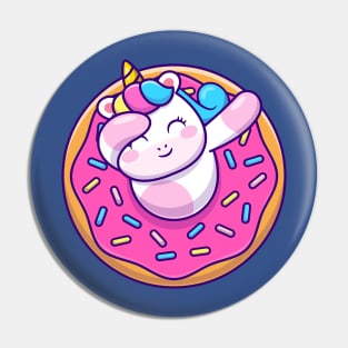 Cute Unicorn Dabbing With Doughnut Cartoon Pin