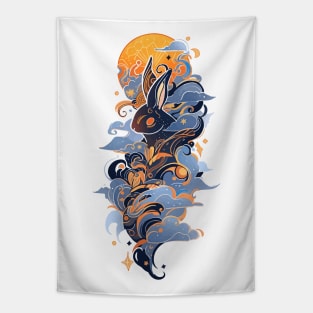 A cloudy japanese rabbit spirit watercolor Tapestry