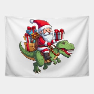 Santa Claus Riding T-REX Tapestry