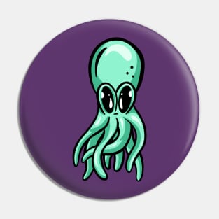 Cute Green Octopus Illustration Cartoon Pin