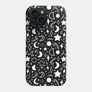 Galaxy sky pattern with moons and stars black color Phone Case