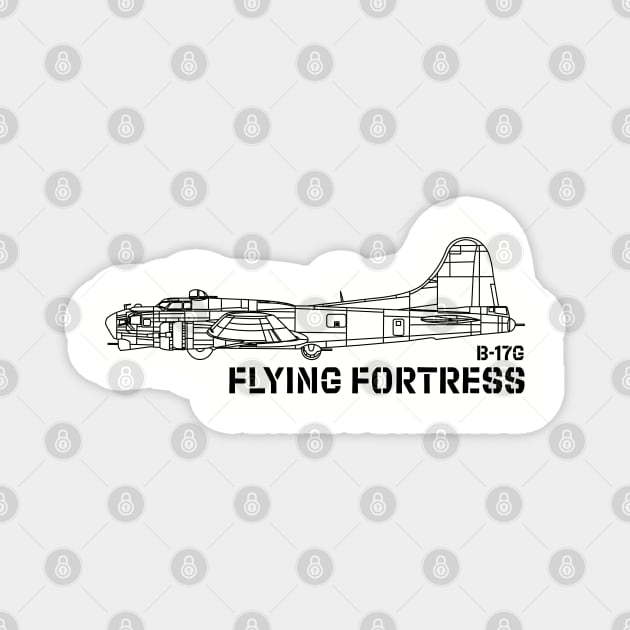 B-17 Flying Fortress - USAAF (Black) Magnet by BearCaveDesigns