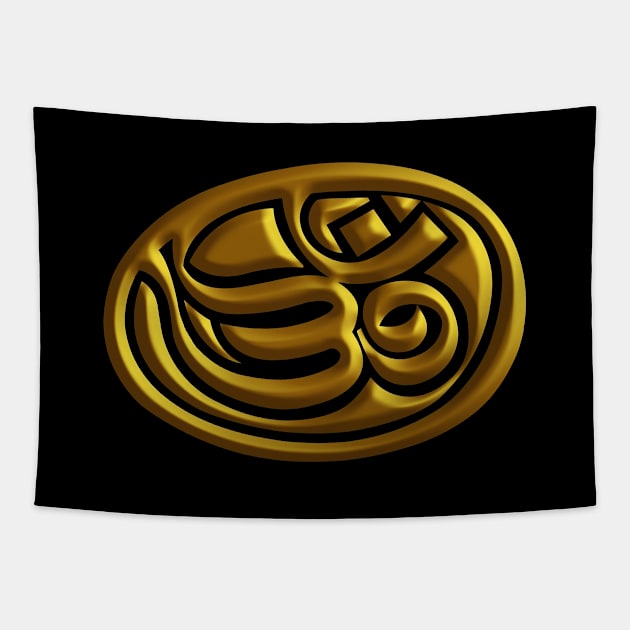 Om Mudra Gold Embossed Tapestry by GeeTee