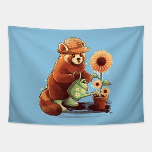 Red panda gardener Tapestry