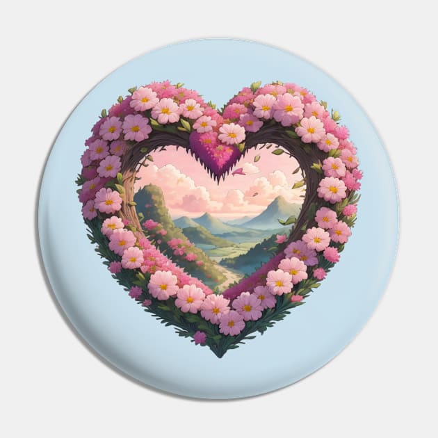 Pink Floral Heart Framing Landscape Pin by Pet And Petal