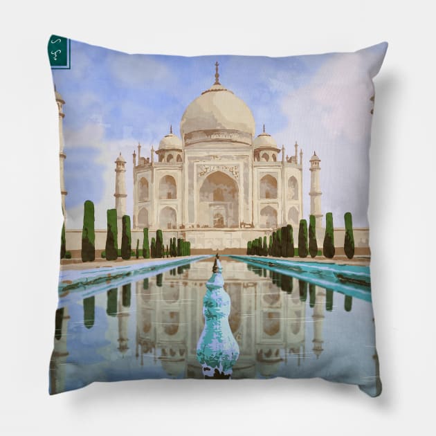Taj Mahal - White Pillow by Thor Reyes