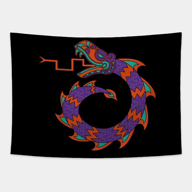 Mexican Snake Dragon Design Purple, orange and teal T-Shirt T-Shirt Tapestry by JDP Designs