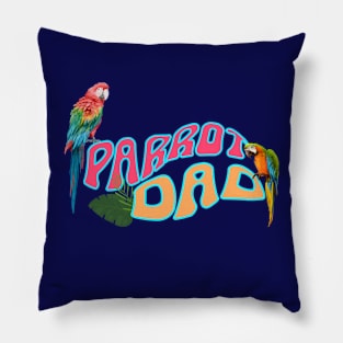 Funny Retro Wavy Font Tropical Bird Lover Macaw Parrot Dad Pillow