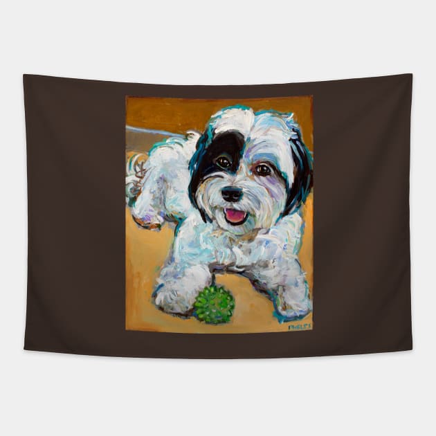 Colorful Shih Tzu With Toy by Robert Phelps Tapestry by RobertPhelpsArt