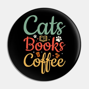 cats Books Coffe Pin