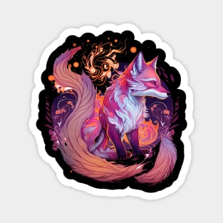 Purple Kitsune Fox Floral Japanese Folklore Magnet