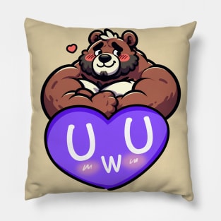 Blushing UwU Furry Anthro Bear Heart Pillow