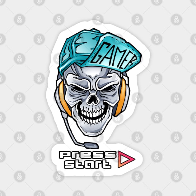 Skull Gamer Press Start Mode Magnet by dnlribeiro88