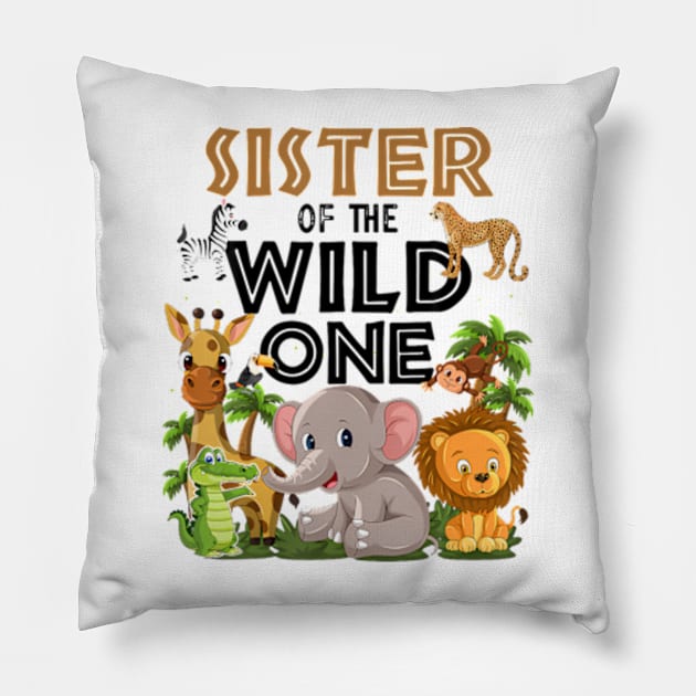 Sister Of The Wild One Birthday 1st Safari Jungle Family Pillow by Eduardo