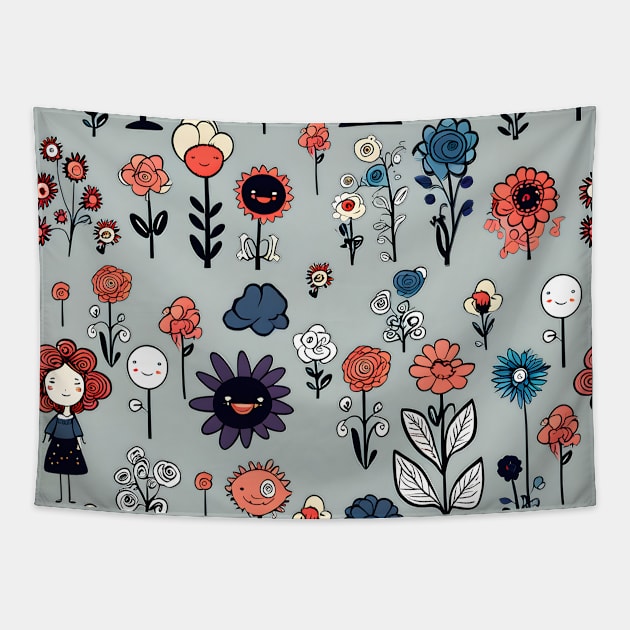 Funny Floral Fabric Pattern Tapestry by AlexBRD