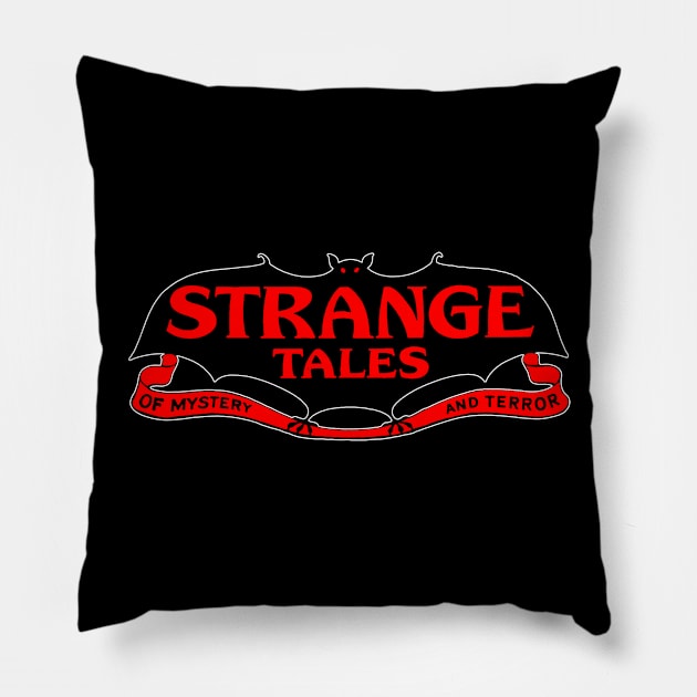 Strange Tales Pulp Logo Pillow by UnlovelyFrankenstein