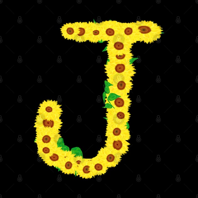 Sunflowers Initial Letter J (Black Background) by Art By LM Designs 