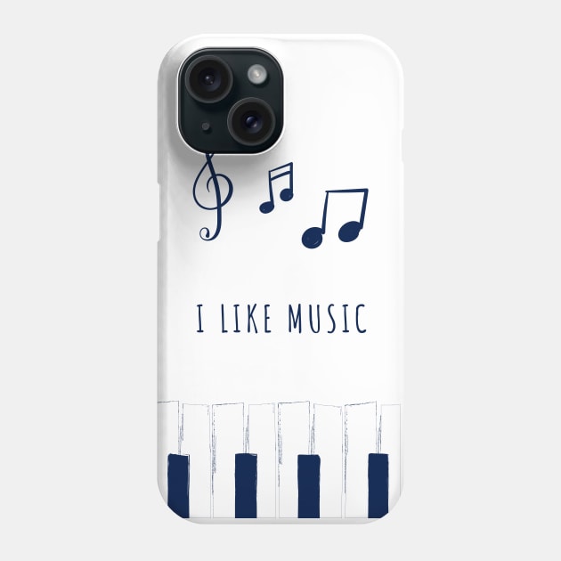 Illustration of notes and piano "I like music" Phone Case by Vapison