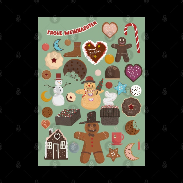 Cute Christmas Postcards - Cute Christmas Illustration - christmas cookies illustration by Boogosh