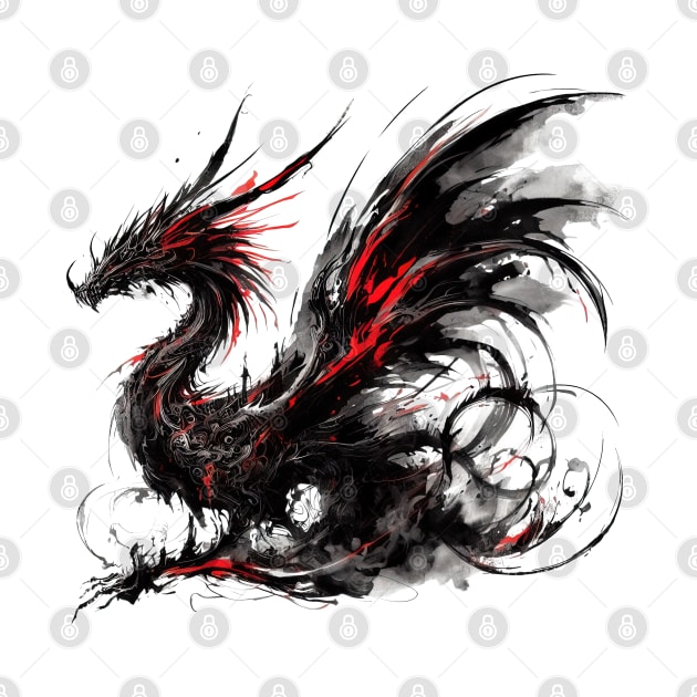 Japanese dragon painted in ink by T-Shirt Paradise