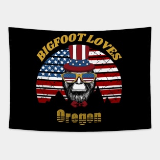 Bigfoot loves America and Oregon Tapestry