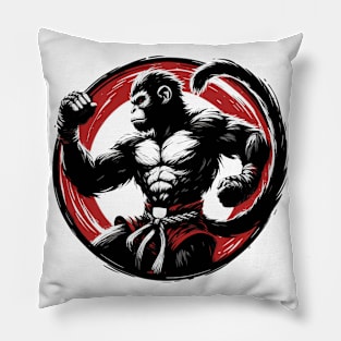 Muay Thai Monkey Sumie Ink Art Pillow