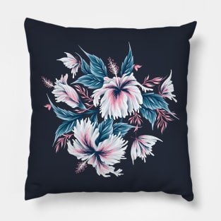 Hibiscus Butterflies - Navy Blue Pink Pillow
