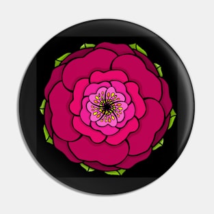 Graphic flower in red-pink tones on black background Pin