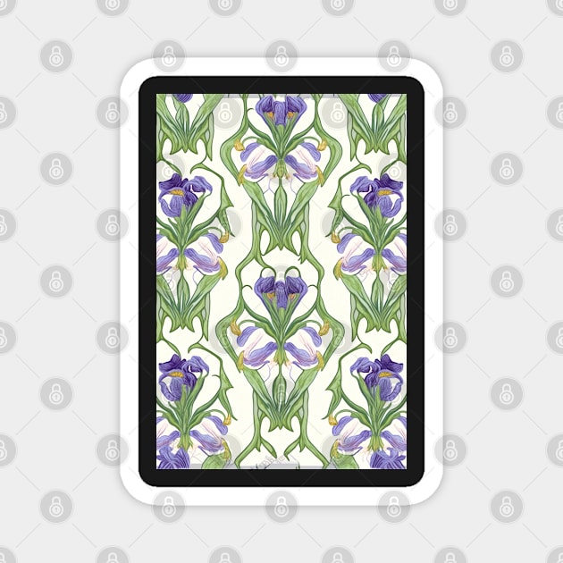 Floral Garden Botanical Print with Purple Iris Magnet by FloralFancy