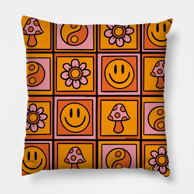 Vintage Granny Square Pattern Pillow by Doodle by Meg