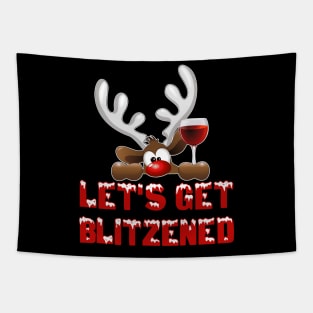 Let's get blitzened t-shirt | Christmas reindeer drinking t-shirt gift wine lover Tapestry