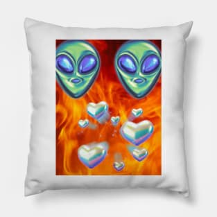 aliens and hearts and fire Pillow