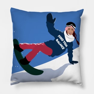 Young Woman Snowboarding illustration Pillow