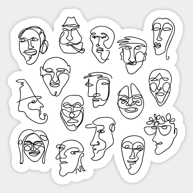 Single Line Artistic Face Design Lineart Sticker Teepublic
