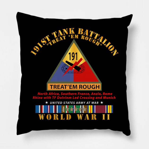 191st Tank Battalion -Treat em Rough w SSI Name Tape WWII  EU SVC Pillow by twix123844