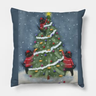 Cats Fishy Christmas Tree Pillow