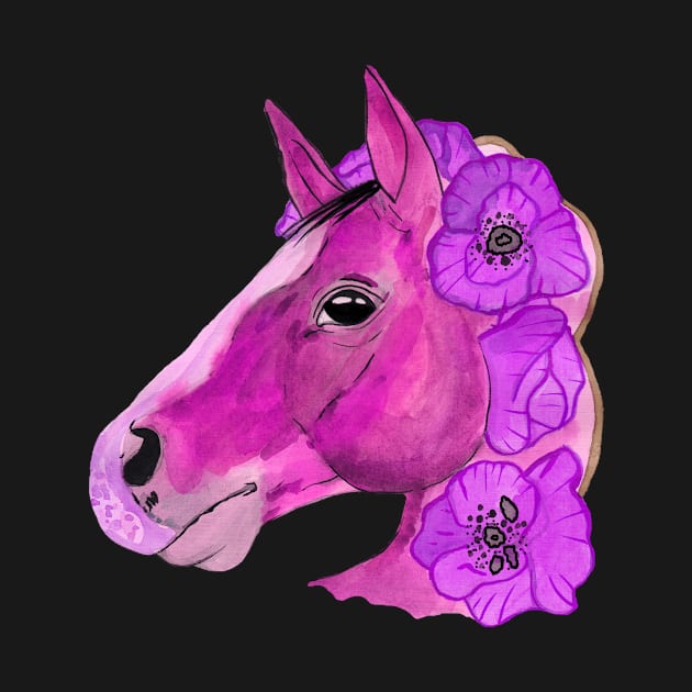 Pink watercolor horse by deadblackpony
