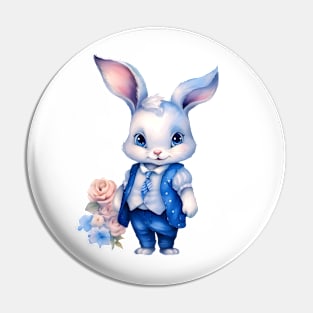 Easter bunny boy with jeans and flowers Pin