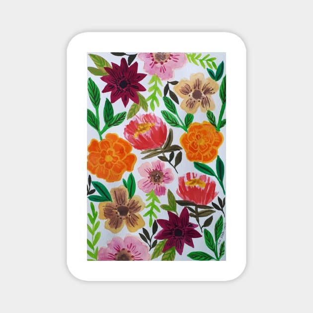 Watercolor pressed flowers pattern Magnet by SanMade