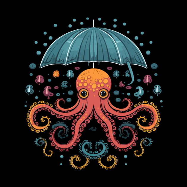Octopus Rainy Day With Umbrella by JH Mart